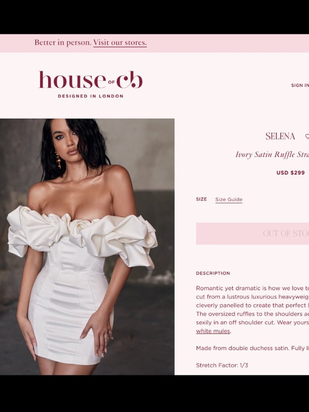 House of CB: Selena - Ivory Satin Ruffle Strapless dress
